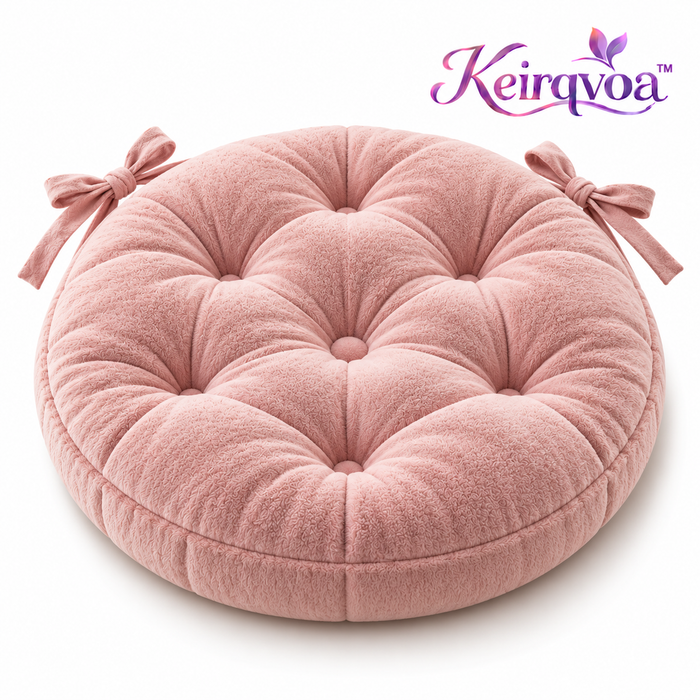 Keirqvoa™ HaloSoft Round Seat Cushion – 16" Tufted Chair Pad, Soft Decorative Dining & Vanity Chair Cushion