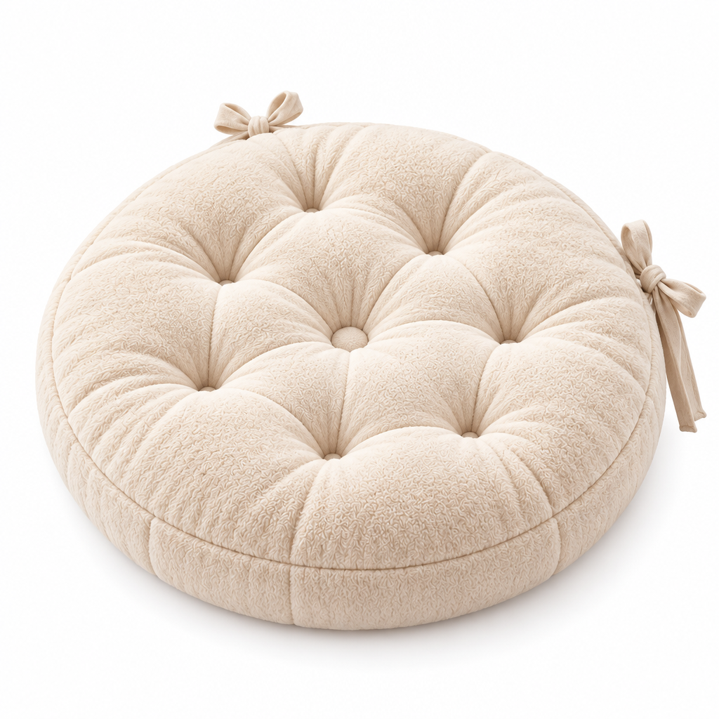 Keirqvoa™ HaloSoft Round Seat Cushion – 16" Tufted Chair Pad, Soft Decorative Dining & Vanity Chair Cushion