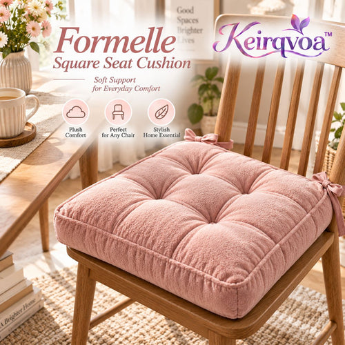 Keirqvoa™ Formelle Square Seat Cushion – 17" x 17" Tufted Chair Pad, Soft Everyday Dining & Desk Cushion