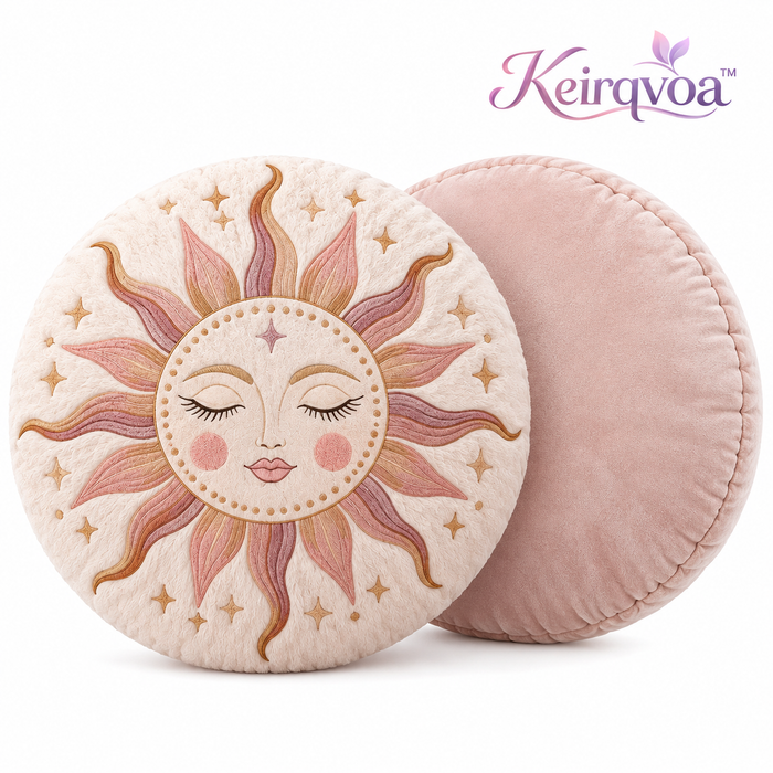 Keirqvoa™ Solara Sun Round Throw Pillow – 18" Decorative Accent Cushion, Soft Textured Celestial Boho Sofa & Bed Pillow
