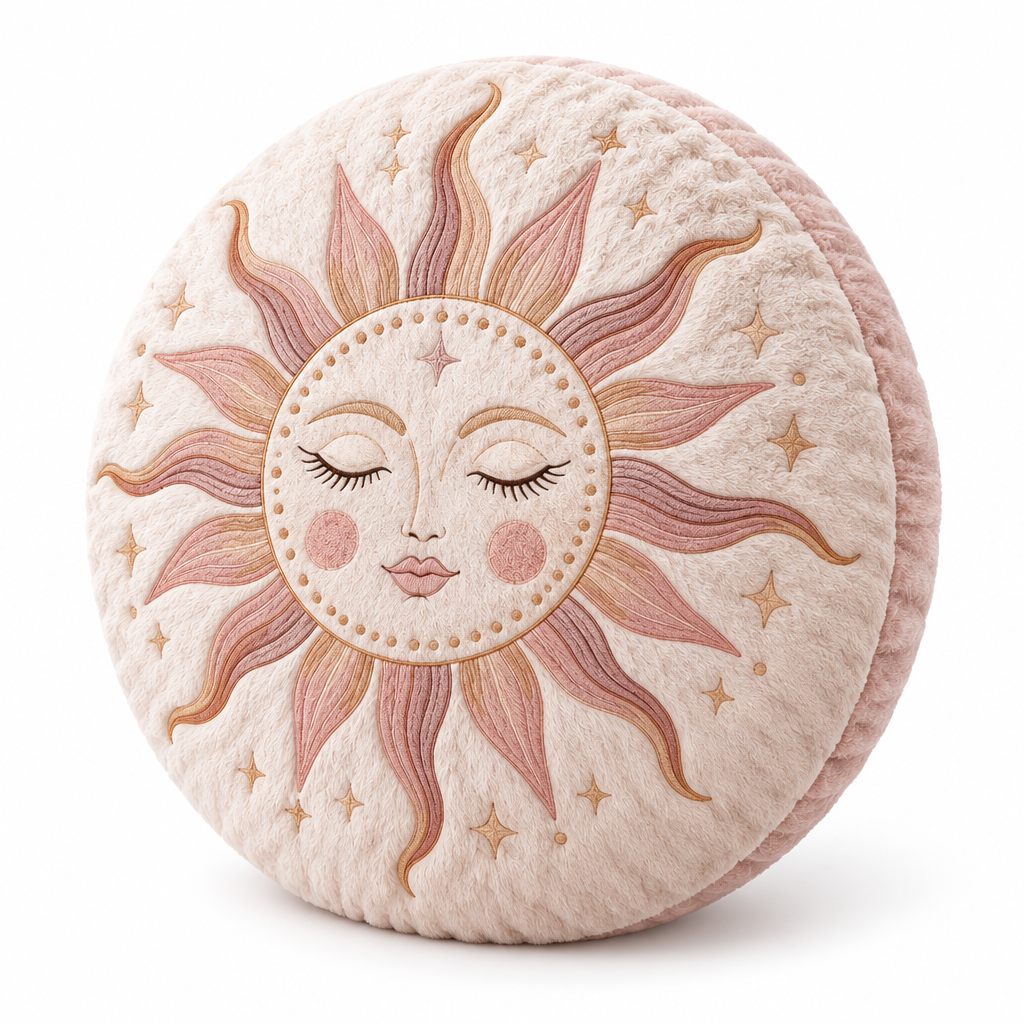 Keirqvoa™ Solara Sun Round Throw Pillow – 18" Decorative Accent Cushion, Soft Textured Celestial Boho Sofa & Bed Pillow