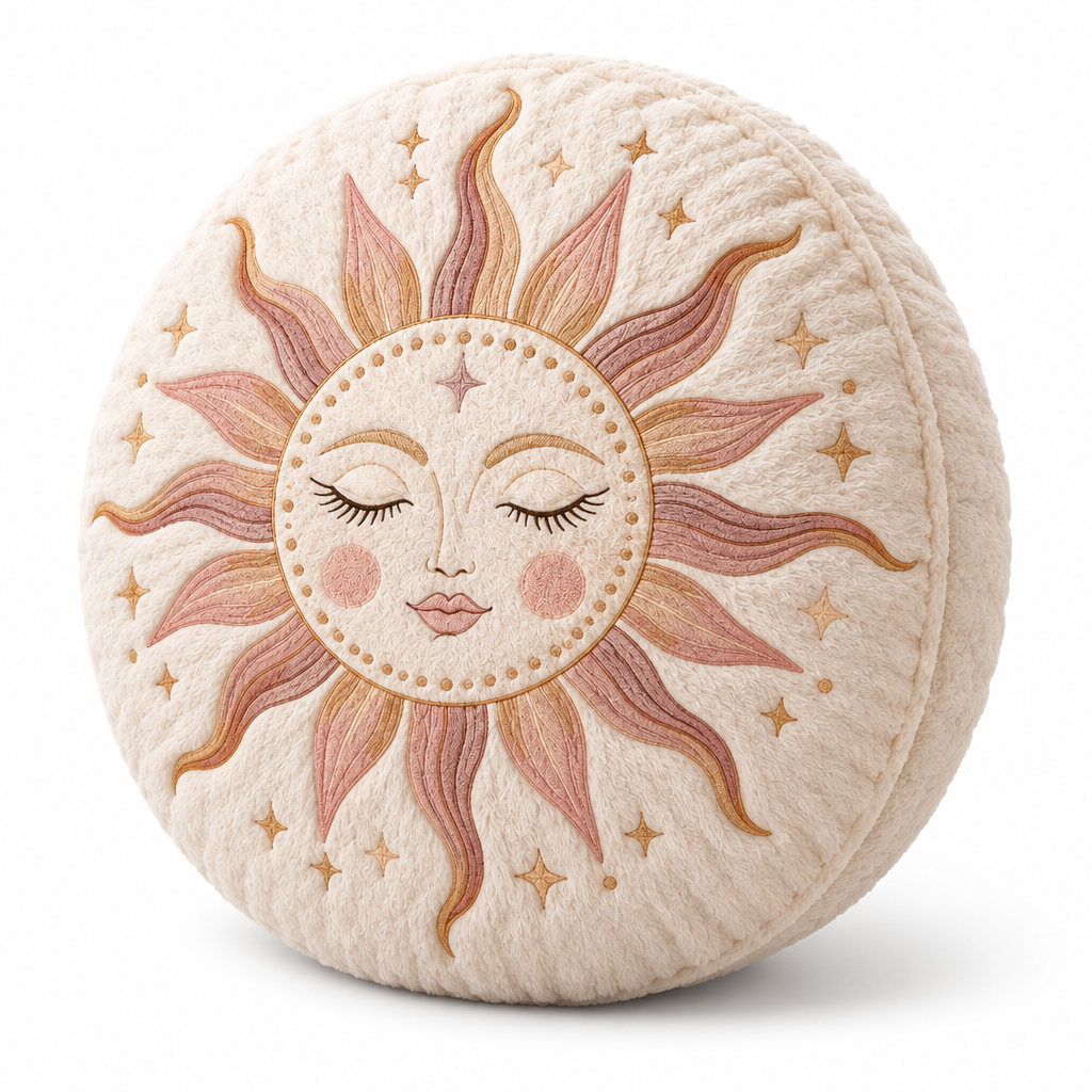 Keirqvoa™ Solara Sun Round Throw Pillow – 18" Decorative Accent Cushion, Soft Textured Celestial Boho Sofa & Bed Pillow