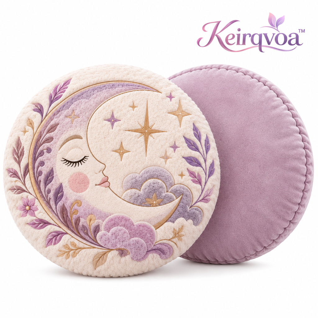 Keirqvoa™ Lunelle Moon Round Throw Pillow – 18" Celestial Decorative Cushion, Soft Plush Accent Pillow for Sofa, Bedroom & Reading Nook
