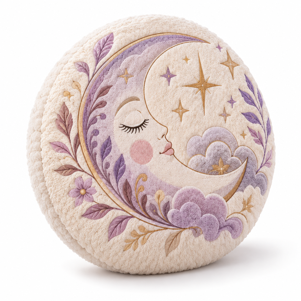 Keirqvoa™ Lunelle Moon Round Throw Pillow – 18" Celestial Decorative Cushion, Soft Plush Accent Pillow for Sofa, Bedroom & Reading Nook