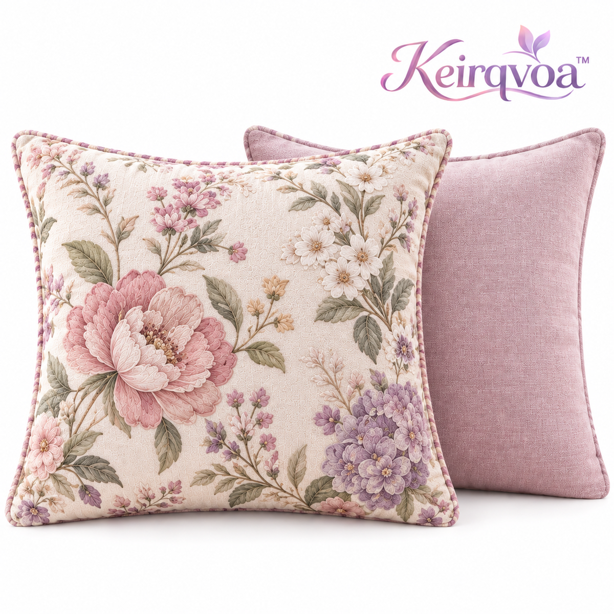 Keirqvoa™ Roselle Vintage Floral Square Throw Pillow – 18" x 18" Botanical Printed Decorative Cushion, Romantic Cottage Accent Pillow