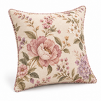 Keirqvoa™ Roselle Vintage Floral Square Throw Pillow – 18" x 18" Botanical Printed Decorative Cushion, Romantic Cottage Accent Pillow