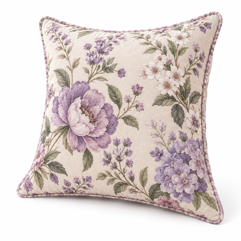 Keirqvoa™ Roselle Vintage Floral Square Throw Pillow – 18" x 18" Botanical Printed Decorative Cushion, Romantic Cottage Accent Pillow