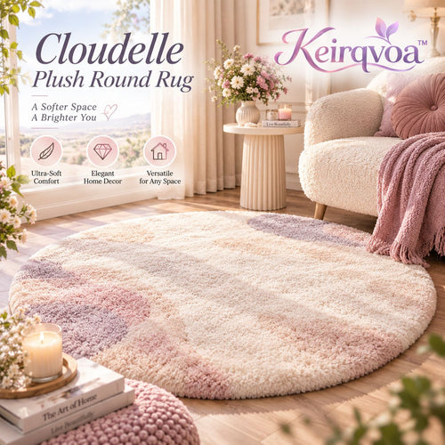 Keirqvoa™ Cloudelle Plush Round Area Rug – Soft Low-Pile Circle Rug for Bedroom, Living Room & Reading Nook