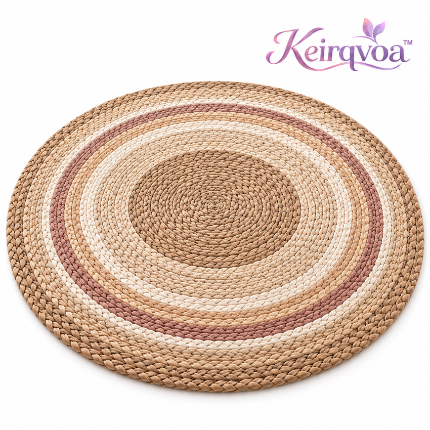 Keirqvoa™ Havenweave Braided Round Area Rug – Textured Woven-Look Circle Rug, Modern Farmhouse & Boho Floor Accent