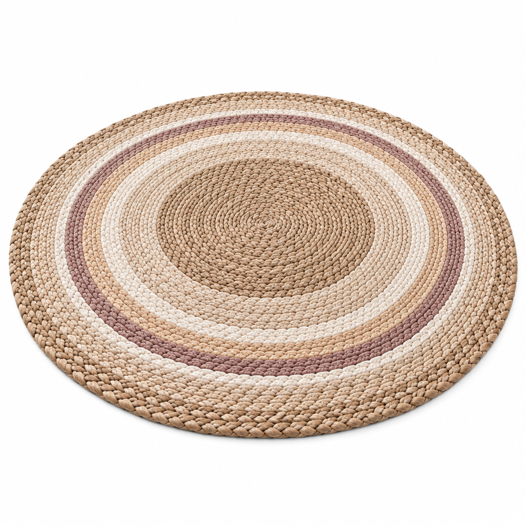 Keirqvoa™ Havenweave Braided Round Area Rug – Textured Woven-Look Circle Rug, Modern Farmhouse & Boho Floor Accent