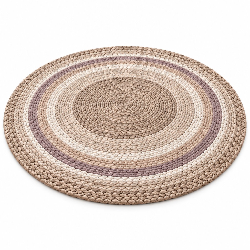 Keirqvoa™ Havenweave Braided Round Area Rug – Textured Woven-Look Circle Rug, Modern Farmhouse & Boho Floor Accent