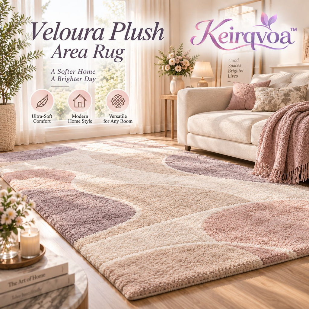 Keirqvoa™ Veloura Plush Rectangle Area Rug – Soft Modern Bedroom & Living Room Rug, Low-Pile Contemporary Floor Carpet