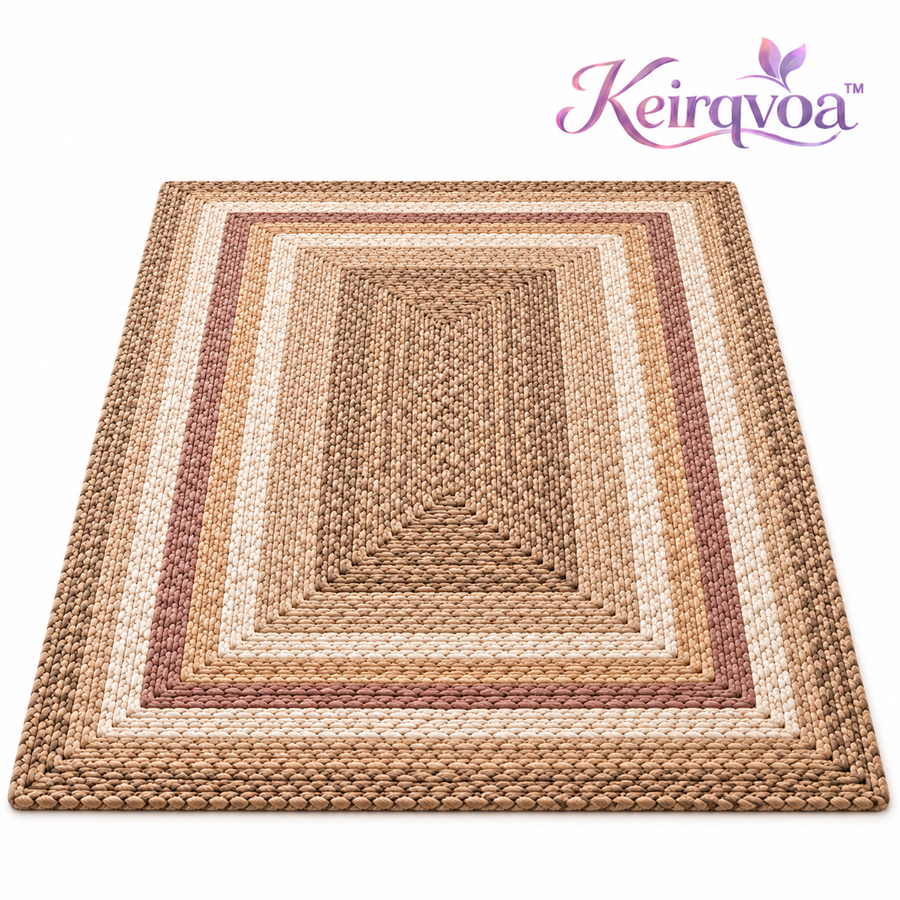 Keirqvoa™ Hearthline Braided Rectangle Area Rug – Textured Woven Floor Rug for Living Room, Bedroom, Hallway & Entryway