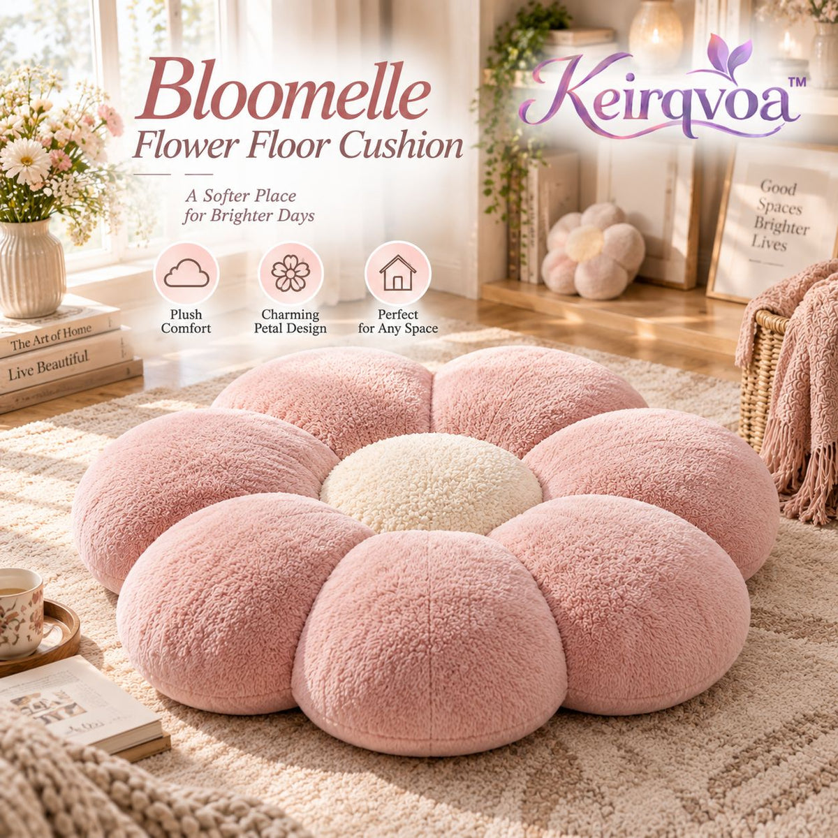 Keirqvoa™ Bloomelle Flower Floor Cushion – 28" Petal-Shaped Plush Seat Pad, Decorative Floor Pillow for Bedroom & Reading Nook